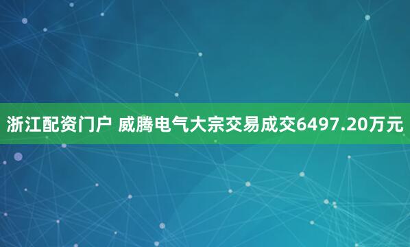 浙江配资门户 威腾电气大宗交易成交6497.20万元
